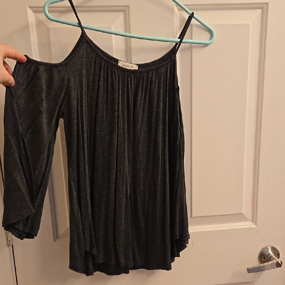 Ginger G Charcoal Cold Shoulder Blouse